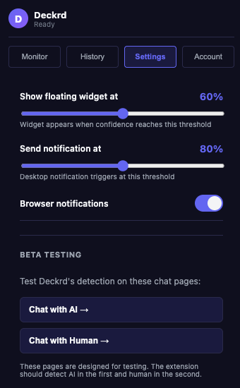 Extension popup settings tab