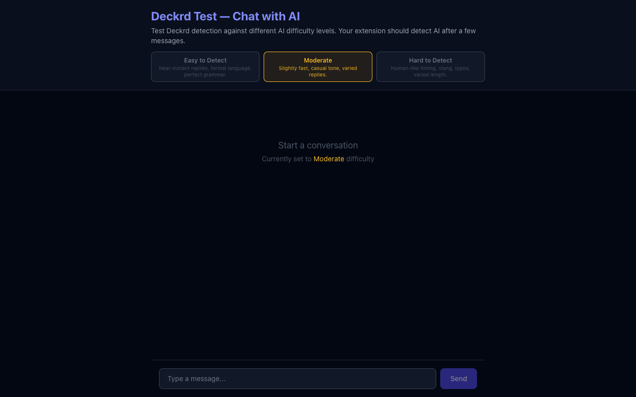 Deckrd test chat page, empty state